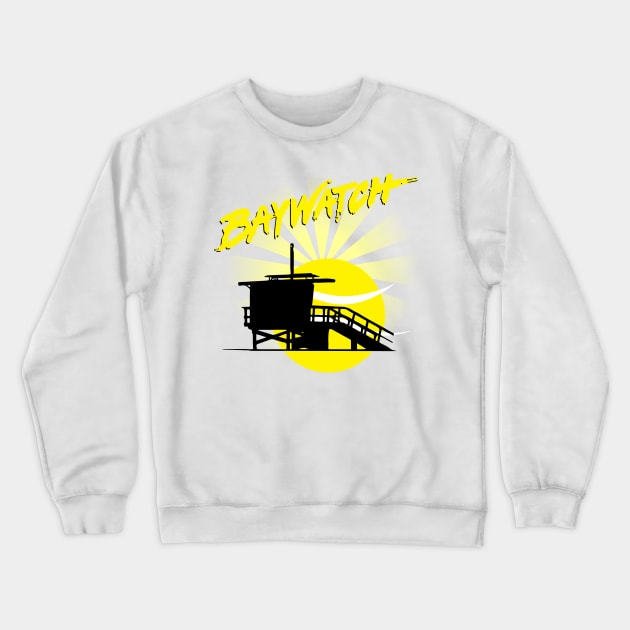 Baywatch Lifeguard Tower Sunset Crewneck Sweatshirt by joeysartworld